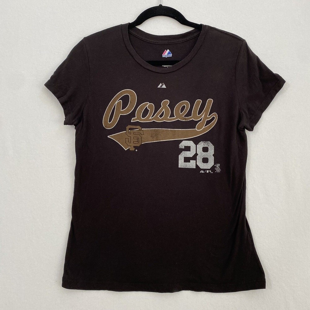 Women's San Francisco Giants Buster Posey Brown 28 T-Shirt Size L Majestic